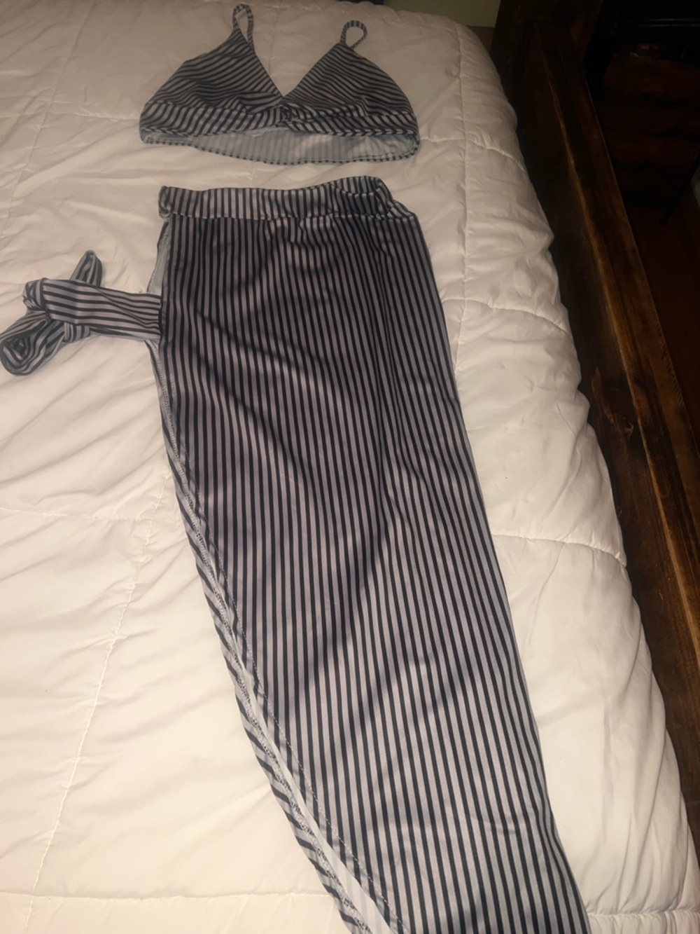 Striped Navy and White Women's Two-Piece Set - Bralette & Skirt